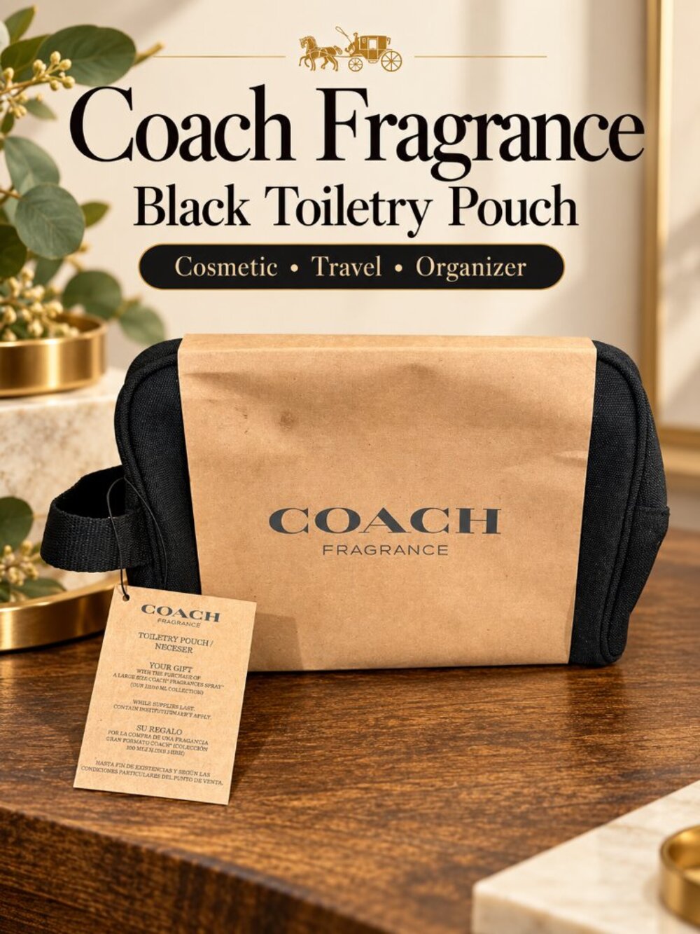 Coach Fragrance Black Toiletry Pouch Cosmetic Bag NWT